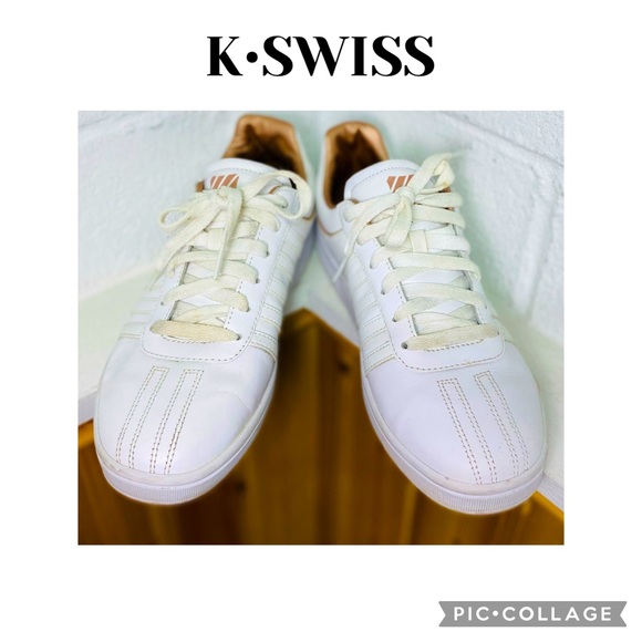 K•Swiss Shoes Vintage K Swiss White Leather With Copper Gold Trim Sneakers 9 Poshmark